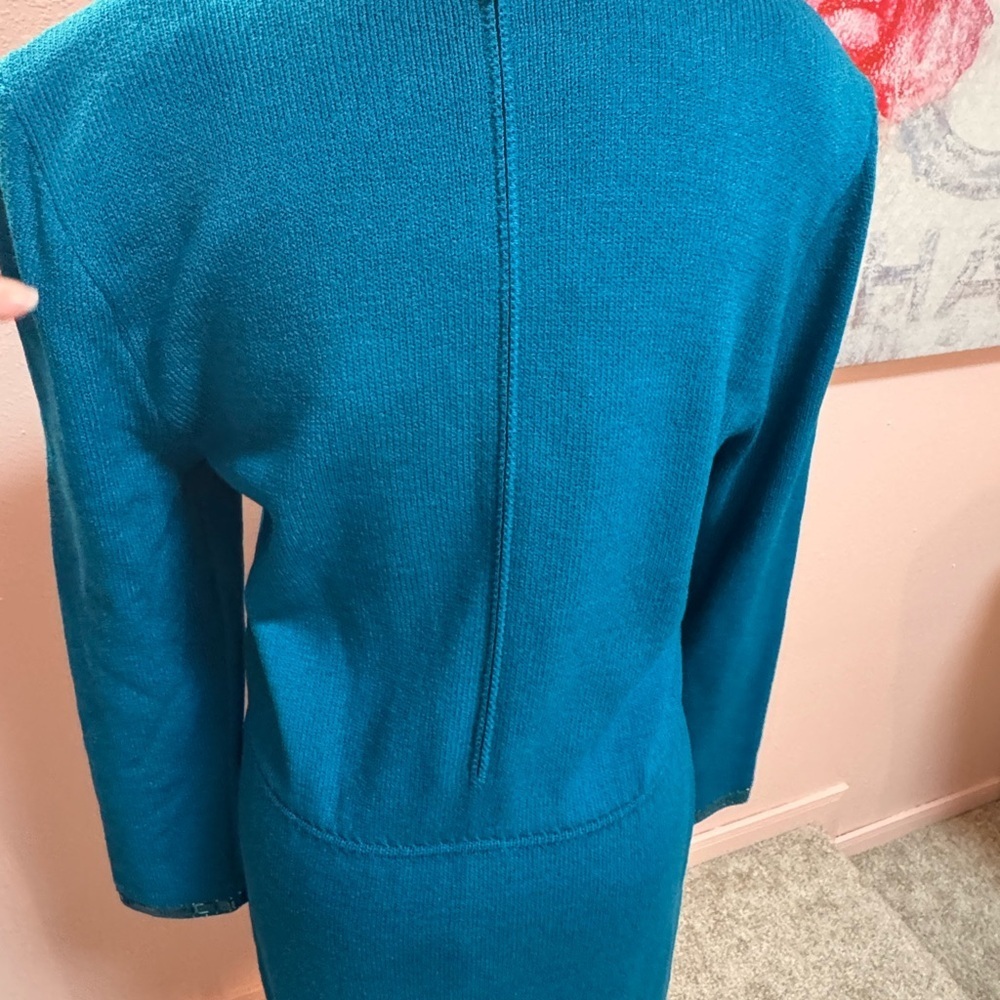 St. John Teal Long Sleeve Dress with Sequin detail - Picture 5 of 12